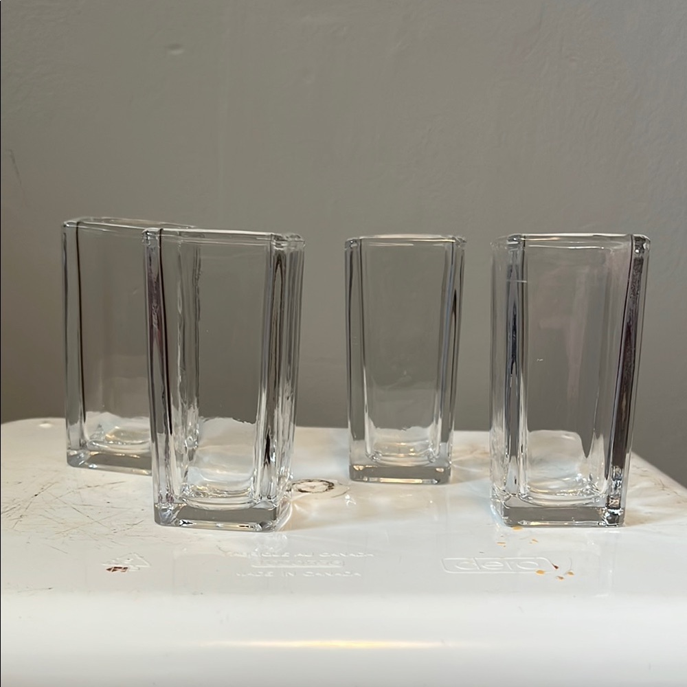 VINTAGE - Set of Clear Square Mini Vases